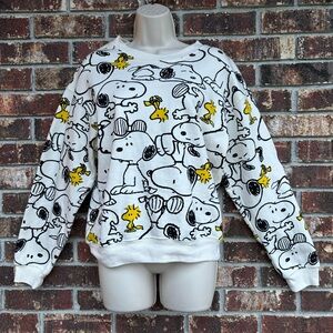 *2/$15 Peanuts Snoopy Woodstock Sweatshirt All Over Print Womens Small EXCELLENT